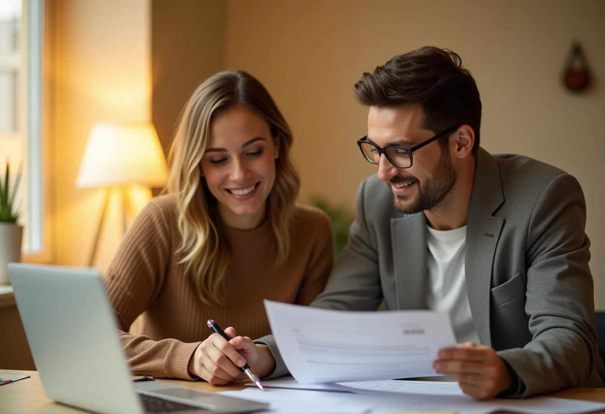 Couple discutant de financement automobile